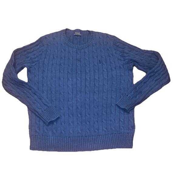 Polo Ralph Lauren Womens Cable Knit Sweater Sz ? L Blue Preppy Old Money Classic - Picture 1 of 6